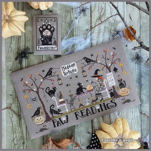 FILE PDF DIGITAL-Madame Fortune-Cross stitch pattern,halloween,black cat,halloween cross stitch,witch,pumpkins,magic broom,