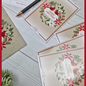 FILE PDF DIGITAL Christmas Card with Post card as a gift only for paper format, christmas cross stitch, cardinal, garland, christmas card, immagine 10