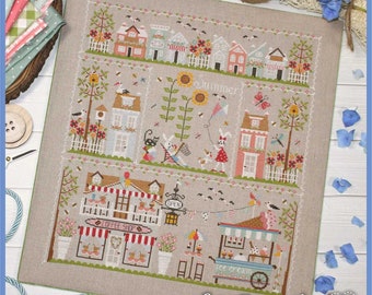 DIGITAL PDF FILE-Summer in the city- Cross stitch pattern , summer, sunflowers,ice cream, flowers, butterfly,coffee,cat