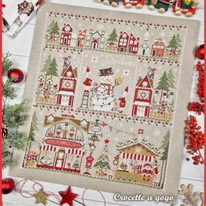 FILE PDF DIGITAL-Natale in citta'- schema punto croce-christmas- santa claus-reideer-natale-noel-cross stitch patterns-snowman