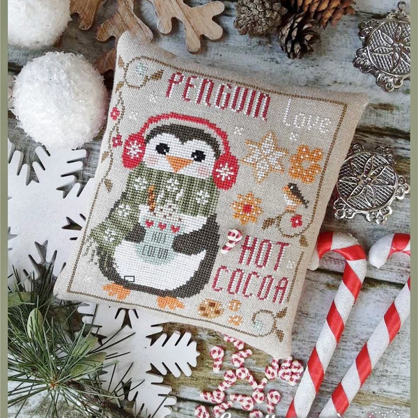 DIGITAL PDF FILE "The little Penguin", cross stitch cart, Penguin,Snow,winter,biscuits