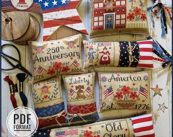 FICHIER PDF NUMÉRIQUE « Stars & Sitches - 7 motifs commémoratifs pour le 250e anniversaire de l'Amérique », modèle de point de croix, patriotique, Amérique, 250e anniversaire.