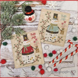 FILE PDF DIGITAL Holly Jolly schema punto croce-christmas-winter-natale-noel-cross stitch patterns-snowman