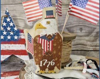 Fichier PDF numérique « 1776 - Série Stitch & Stuff », grille de point de croix, été, animaux, patriotique, Amérique, 4 juillet, 250e anniversaire