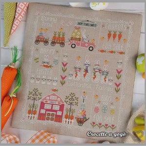FILE PDF DIGITAL-Easter on the farm!- Cross stitch pattern Easter, Bunny, Spring Carrots,Pincushion,eggs