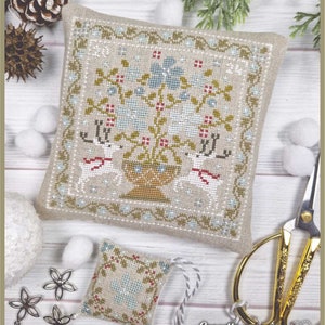 DIGITAAL PDF-BESTAND "Wintermand", twee kruissteekpatronen, rendieren, winter, knopen, winterbloemen, mand, schaarhanger, speldenkussen