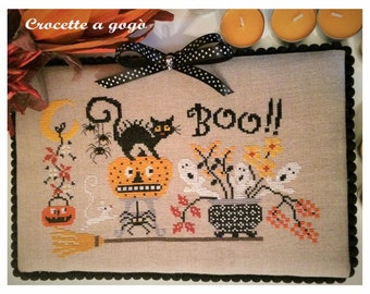 PDF FILE DIGITAL chart-Boo !!- cross stitch pattern,Halloween cross stitch pattern, gost, pumpking black cat cross stitch charts
