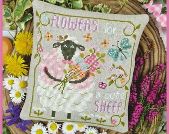 FICHIER PDF NUMÉRIQUE "Le petit mouton", chariot point de croix, mouton, printemps, fleurs, springcrossstitch