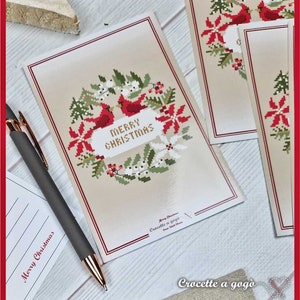 FILE PDF DIGITAL Christmas Card with Post card as a gift only for paper format, christmas cross stitch, cardinal, garland, christmas card, immagine 6