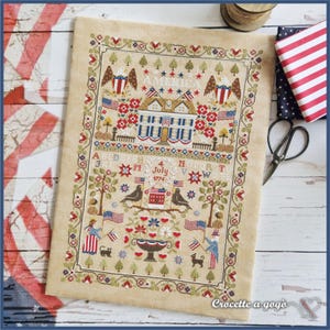 FILE PDF DIGITAL "American sampler", cross stitch chart,with alphabeth,sampler,patriotic,americana, 4th July, red white and blue