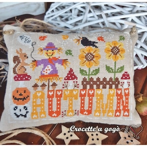 FILE PDF DIGITAL chart-Hello Autumn- schema punto croce, autumn cross stitch pattern, autumn cross stitch charts sunflowers