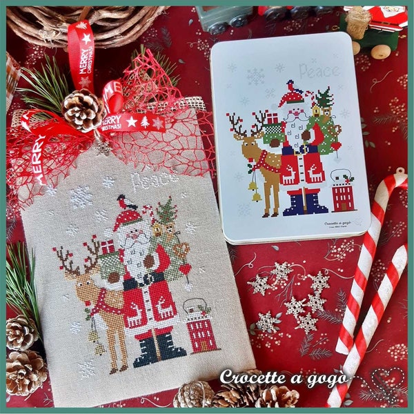 TIN BOX + limited edition paper cross stitch pattern - Santa Claus 2021, Christmas cross stitch pattern, Santa Claus, Christmas tin box