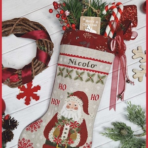 FILE PDF DIGITAL chart-Ho Ho Ho Christmas Stocking 2024 schema punto croce con alfabeto e tutorial calza