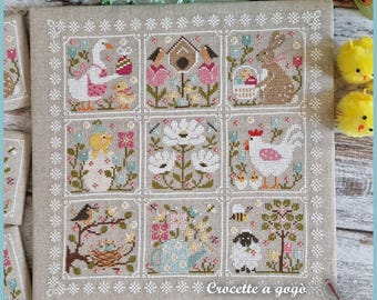 ARCHIVO PDF DIGITAL "El diario de primavera", patrón de punto de cruz, primavera, Pascua, flores, huevos, cick, conejito, pájaros