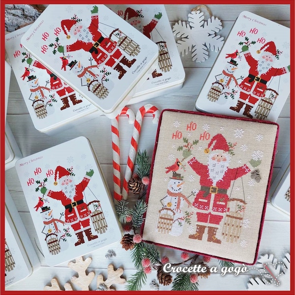 TIN BOX limited edition + paper cross stitch pattern - Santa Claus 2023, Christmas cross stitch pattern, Santa Claus, Christmas tin box