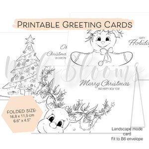 3 biglietti d'auguri da colorare STAMPABILI, Buon Natale, Oh albero di Natale, buone vacanze, set di biglietti d'auguri natalizi personalizzabili, file PDF