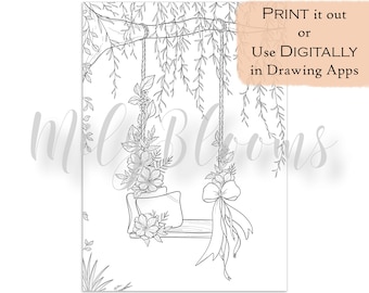 Willow Tree Swing Coloring Page: Romantic Scene (Printable and Digital)
