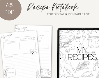 Carnet de recettes imprimable : modèle de livre de recettes DIY (PDF A5)