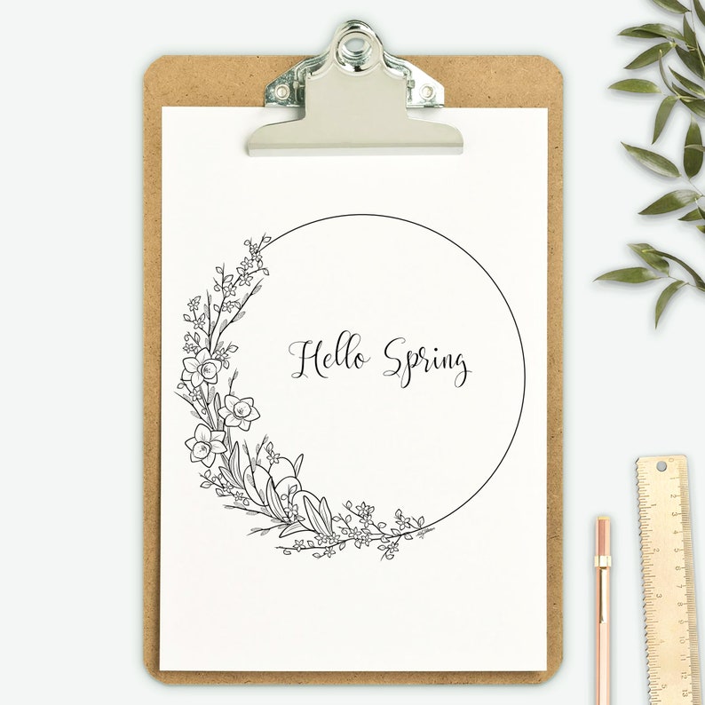 Printable Spring Themed Floral Wreath Coloring Page for | Etsy