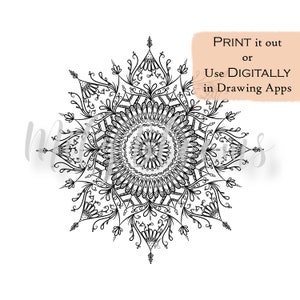 Mandala Coloring Page: Printable and Digital Digistamp (PDF, JPG, PNG)