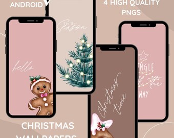 Christmas iPhone/Android Wallpaper set, Cute Gingerbread designs, minimalist inspirational Phone Wallpaper