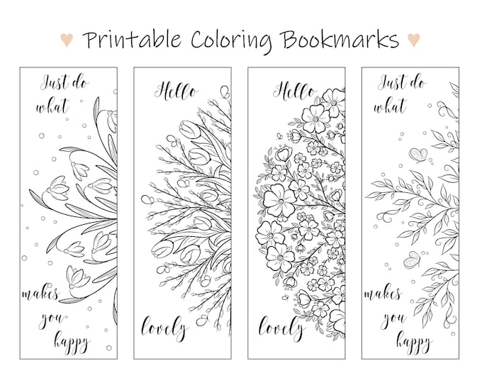 Set of 4 Printable Floral Mandala Coloring Bookmarks, JPG, PNG, PDF - Etsy