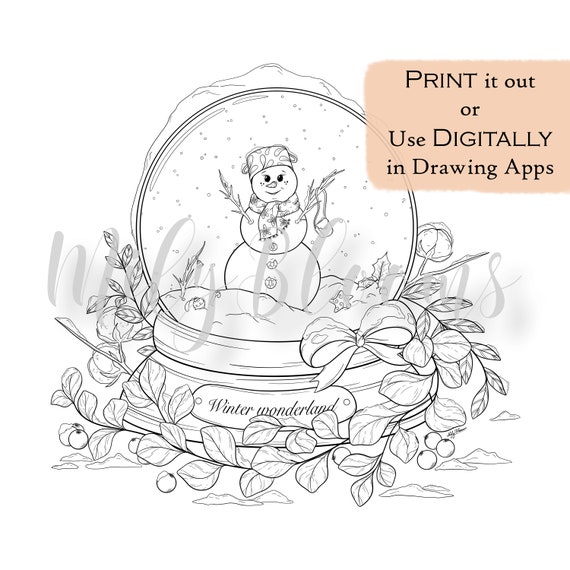 PRINTABLE & DIGITAL Adults Coloring Page Winter Snow Globe