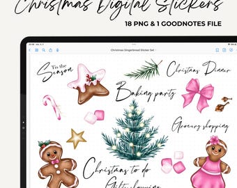 Christmas Gingerbread Digital Stickers: Planner, Journal (PNG + Goodnotes File)