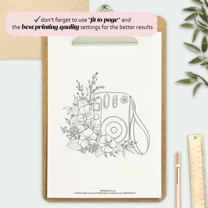 PRINTABLE and DIGITAL Coloring Pages for Adults Floral Camera - Etsy