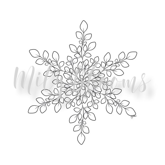 Printable Eucalyptus Snowflake Coloring Page for Adults JPG | Etsy