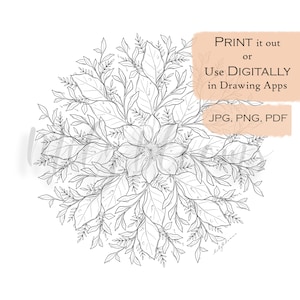 Botanical Mandala Coloring Page: Spring Flower Illustration (Digital Download)