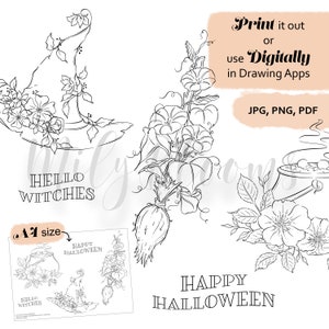 PRINTABLE and DIGITAL Adults Coloring Page, Floral Halloween Colouring ...