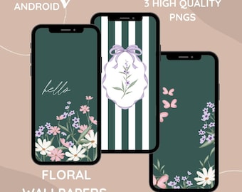 iPhone/Android Wallpaper, Romantic Green Floral vibe (Digital Download)