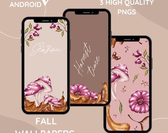 Autumn iPhone/Android Wallpaper: Pumpkins, Mushrooms, Leaves (Digital Download)