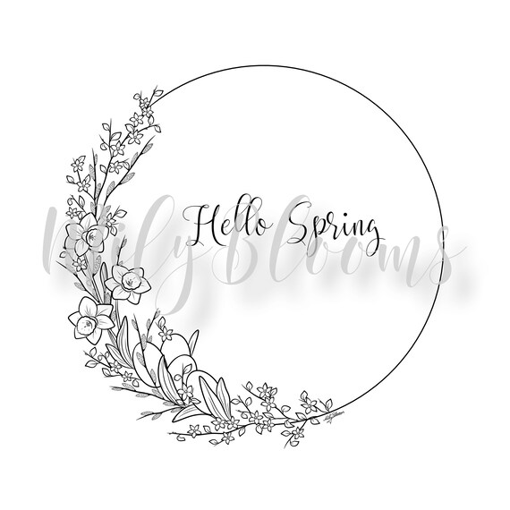 Printable Spring Themed Floral Wreath Coloring Page for Etsy