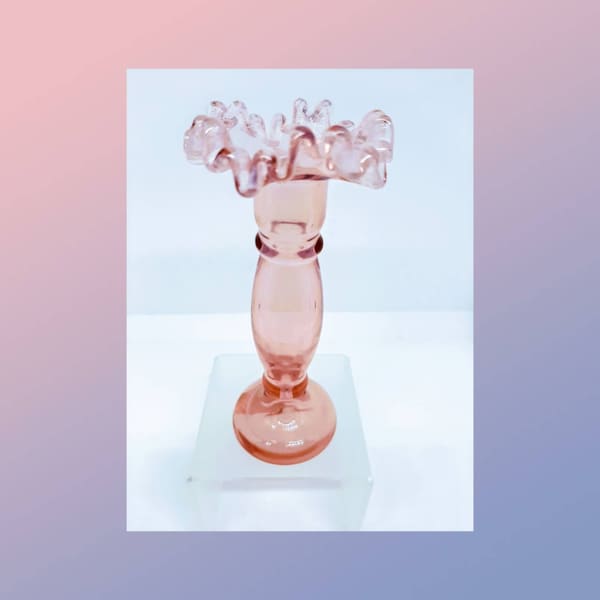 Vintage  1950's Czech Bohemian Boro Pink Cased Opaline Crystal Vase.Labelled