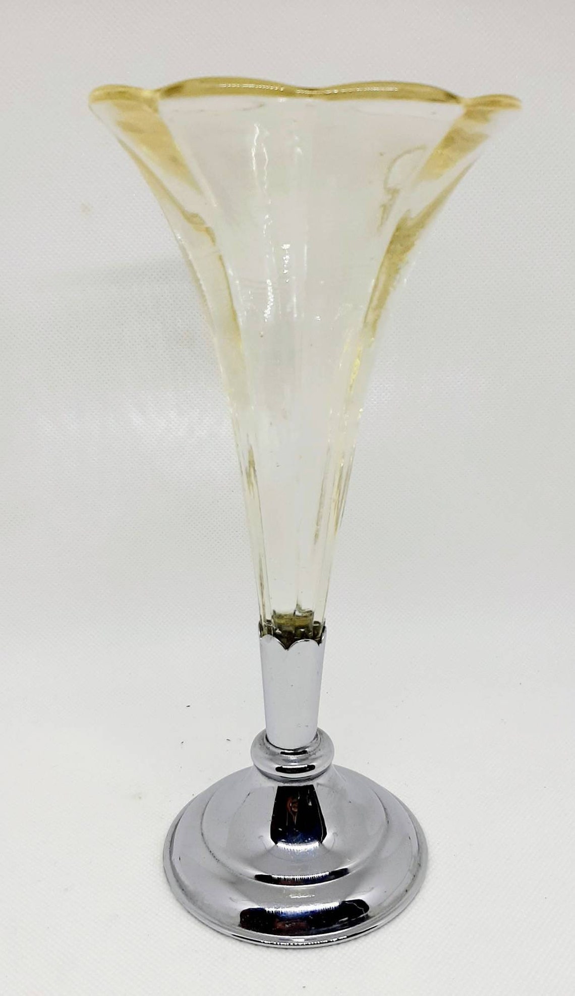 Vintage Epergne Hand Blown Glass Trumpet Vase on A Silver Etsy