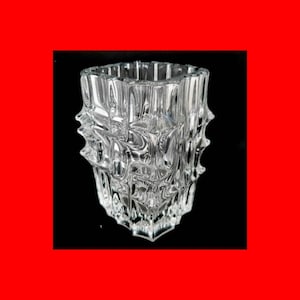 Gorgeous Chunky Geometric  Czech Sklo Union Pressed Glass Vase By Rosice Glassworks,