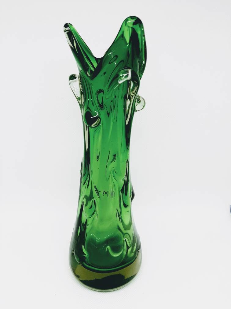 Superb Vintage Emerald Green Knobbly Czech Skrdlovice Glass Vase ...