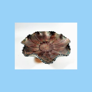 Antique Rare Amethyst Fenton Feathered Peacock Tail Ruffled Edge Dish/Bowl,Circa 1900&#39;s