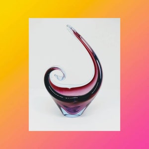 Stunning Flavio Poli For Seguso Summerso Purple Blue Art Glass Shaped Vase.