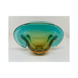 Beautiful Vintage Murano Green Amber Sommerso Clam Shell Bowl