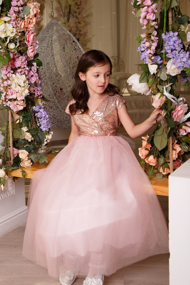 Sequin flower girl dress Birthday girl dress Prom girl dress Baby formal dress Blush party dress Princess dress Tulle tutu dress Kids dress