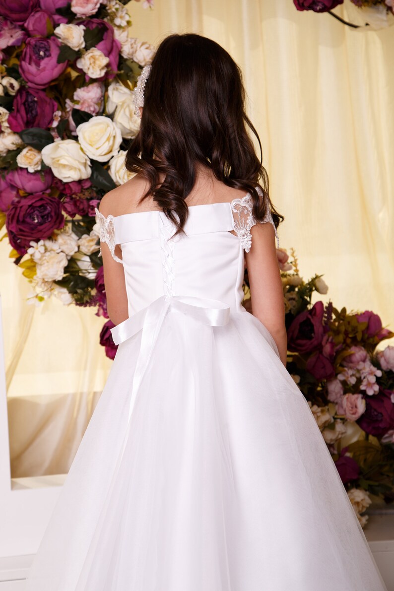 White flower girl dress junior bridesmaid dress girl Etsy