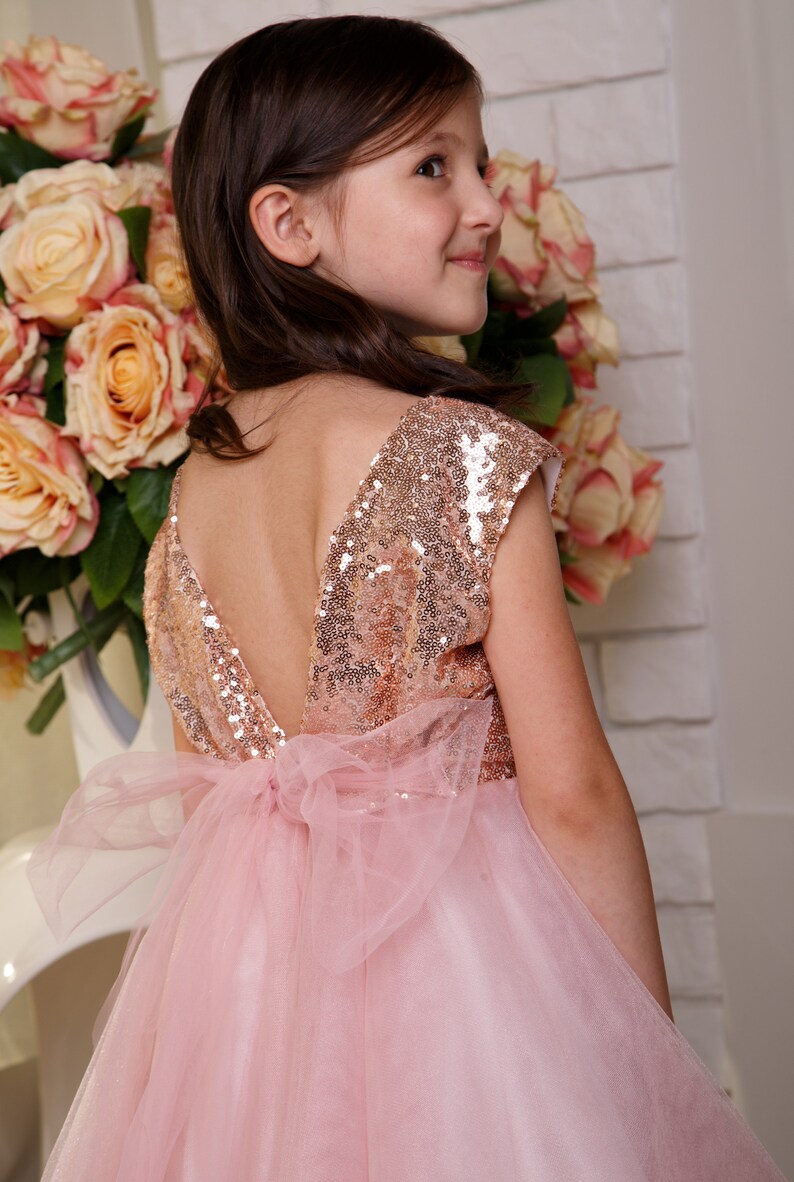 Sequin flower girl dress Birthday girl dress Prom girl dress Baby formal dress Blush party dress Princess dress Tulle tutu dress Kids dress