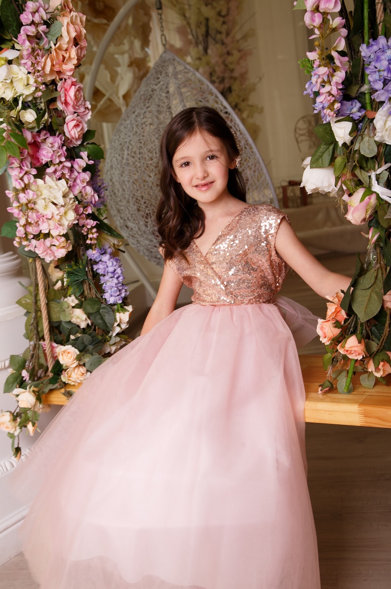 Sequin flower girl dress Birthday girl dress Prom girl dress Baby formal dress Blush party dress Princess dress Tulle tutu dress Kids dress