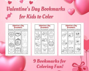 Valentine's Day Coloring Bookmarks for Kids, Printable DIY Gift (PDF)