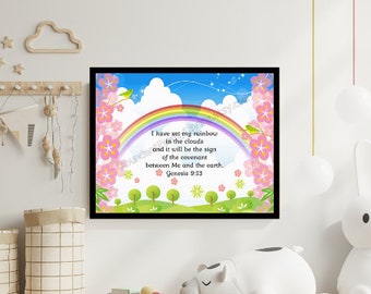 Rainbow Scripture Print, Genesis 9:13, God's Promise (JPEG File)