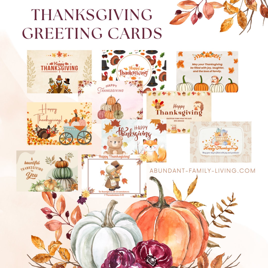 Thanksgiving Greeting Cards, Set of 10, Gratitude Note Cards (digital ...