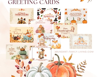 Thanksgiving Greeting Cards, Set of 10, Gratitude Note Cards (Digital Download)